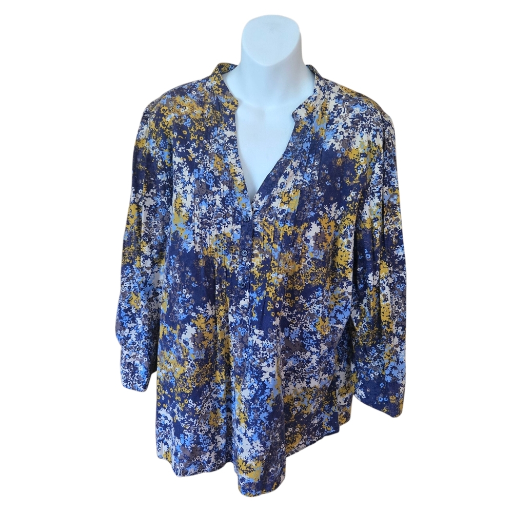 Elle Tunic Button Top 100%-Cotton Multi-Colored  Roll-tab-half-Sleeve Casual
